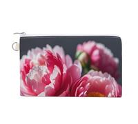 Beautiful Peony Flower Coin Purse Canvas Wallet Cute Change Purse Small Storage Bag with Zipper