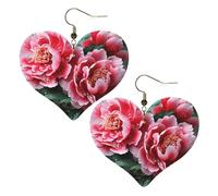 Beautiful Peony Flower Leather Earrings for Women Heart Dangle Earrings Lightweight Drop Earring Jewelry Gift