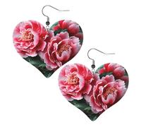 Beautiful Peony Flower Leather Earrings for Women Heart Dangle Earrings Lightweight Drop Earring Jewelry Gift