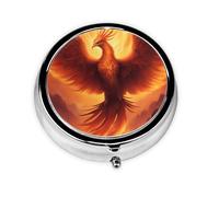 Beautiful Phoenix This Small, Printed, Round Pill Box is a Portable Pill and Vitamin Organizer Perfect for Pockets, Purses, and Travel.