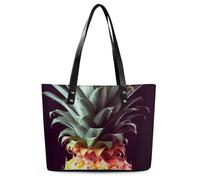 Beautiful Pineapple Leather Tote Bag for Women Work Shoulder Purses with Zipper Waterproof Large Computer Shoulder Bag Fashion Ladies Shoulder Handbag Reusable Shopping Bags