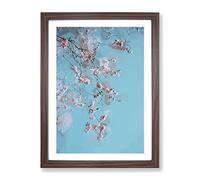 Beautiful Pink Cherry Blossom In Abstract Modern Framed Print | A2 Walnut Framed Wall Art | Ready to Hang | Abstract Floral Picture | Living Room Bedroom Lounge Office