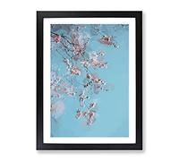Beautiful Pink Cherry Blossom In Abstract Modern Framed Print | A4 Black Framed Wall Art | Ready to Hang | Abstract Floral Picture | Living Room Bedroom Lounge Office