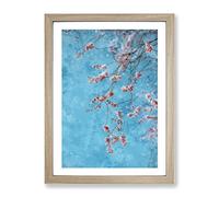 Beautiful Pink Cherry Blossom Painting Modern Framed Wall Art Print, Ready to Hang Picture for Living Room Bedroom Home Office Décor, Oak A2 (64 x 46 cm)