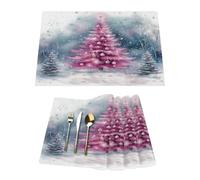 Beautiful Pink Christmas Tree Vinyl Placemats Set of x4 for Dining Tables,Kitchen Table Mats Heat Resistant Washable Wipeable PVC Place Mat