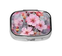 Beautiful Pink Flower Pill Case 2 Compartment Pill Box Portable Metal Pill Organizer Cute Travel Pill Container Vitamin Organizer for Purse Pocket Travel Gift
