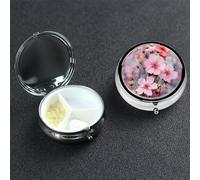 Beautiful Pink Flower Pill Case 3 Compartment Pill Box Portable Metal Pill Organizer Cute Travel Pill Container Vitamin Organizer for Purse Pocket Travel Gift