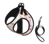 Beautiful Pink Flower Print Adjustable Reflective Harness Leash Set For Cats, Dogs And Small Pets, Soft Breathable Mesh Walking Vest With Escape-Proof Lead