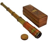Beautiful Pink Leather Encased Brass Telescope with Wood Box Handmade