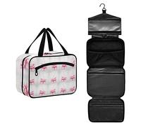 Beautiful Pink Lotus Flower Shining Sparkle Stars on White Women's Portable Makeup Bag with Handle Cosmetic Bag, Twill Cloth Travel Cosmetic Bag, Polyester Toiletry Bag for Women L Size