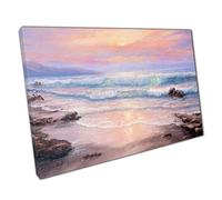 Beautiful Pink Purple Cloudy Sunset Over Seashore Impressionism Oil Painting Style Wall Art Print On Canvas Picture For Home Office Decor 91x61cm (36x24In)