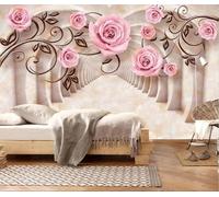 Beautiful Pink Roses Geometric Extended Space 3D Wallpaper Easy Install Feature Office Living Room Sofa Bedroom TV Background Wall Decoration-400cm×280cm