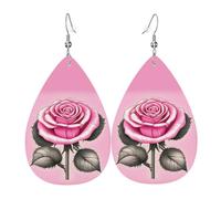 Beautiful pink roses Leather Earring. Stylish teardrop shape, perfect for women, and a great decorative choice for parties and holidays.
