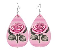 Beautiful pink roses Teardrop-shaped leather earrings are a luxurious and fashionable accessory suitable for women, showcasing individual charm.