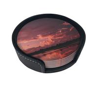 Beautiful Pink Sky Printed Coaster Set - 6-Piece Set - Waterproof and Scalding-Resistant, Suitable for Home and Office Use