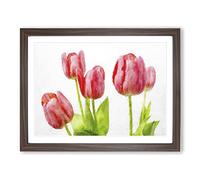 Beautiful Pink Tulips Painting Modern Art Framed Print | A2 Walnut Framed Wall Art | Ready to Hang | Modern Historical Picture | Living Room Bedroom Lounge Office