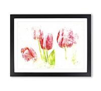 Beautiful Pink Tulips Watercolour Modern Framed Print | A2 Black Framed Wall Art | Ready to Hang | Modern Historical Picture | Living Room Bedroom Lounge Office