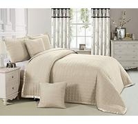 Beautiful Plain colour OSCA Quilted Bedspread/Throw with 2 Pillow Shams (Beige, Super King)