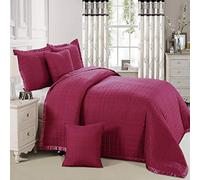Beautiful Plain colour OSCA Quilted Bedspread/Throw with 2 Pillow Shams (Burgundy, Single)