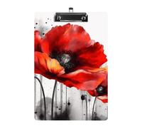 Beautiful Poppy Flower Ink Acrylic Clipboard A4, Durable Smooth Writing Board with Metal Clip, Portable Wall Mountable Document Clip Board for Office Classroom Nurses and Teachers
