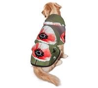 Beautiful Poppy Flower Ink Dog Hoodie for Medium Large Dogs, Warm Soft Pet Sweatshirt, Easy to Wear Jumper Clothes