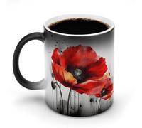 Beautiful Poppy Flower Ink Mug 11oz Custom Magic Mug Personalized Coffee Mugs Ceramic Heat Sensitive Clue Mugs Funny Color Changing Cup with Handle Novelty Coffee Cup for Daily Use