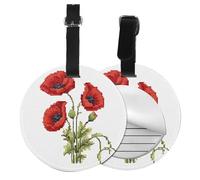 Beautiful Poppy Flower Ink Print 1/2/4pcs Luggage Tags,Round Leather Travel Suitcase Labels with Privacy Name Address Card