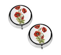 Beautiful Poppy Flower Ink Print Pill Box 3 Compartment Medicine Pill Case,Portable for Pocket Or Purse Pill Organizer Decorative Metal Medicine Vitamin Organizer Unique Gift