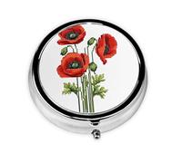 Beautiful Poppy Flower Ink Print Pill Box for Pocket Round Pill Box 3 Compartment Decorative Portable Travel Pill Holder Tablet Vitamin Organizer Mini Pill Case(2pcs)