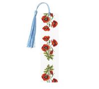 Beautiful Poppy Flower Ink -Print Wooden Bookmarks with Tassel for Readers and Book Lovers - Artistic Handmade Gifts for Teachers Colleagues Office Desk Decor.
