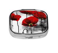 Beautiful Poppy Flower Ink Printing,Meta Pill Box 2 Compartment Medicine Case,Portable Organizer,Rectangle Meta Portable Organizer Pill Box 977 Compartment Medicine Case