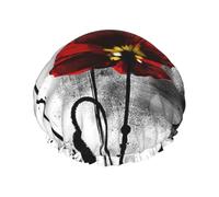 Beautiful Poppy Flower Ink Printing,Shower Cap Nightcap Double Layer Waterproof Elastic Bath Cap Reusable Hair Cap