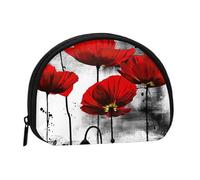Beautiful Poppy Flower Ink PrintingSmall Makeup Sanitary Napkin Storage Bag,Women's Cosmetic Coin Purse