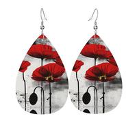 Beautiful Poppy Flower Ink Women'S Drop-Shaped Leather Earrings Are Suitable For Parties, Holiday Parties And Gifts.