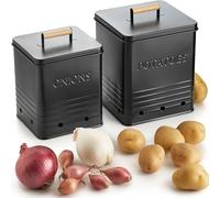 Beautiful Potato and Onion Storage Container Set - Food Safe Metal Bins | Spacious 10.1" and 8.9" Canisters for Your Kitchen Counter or Pantry - Keeps Produce Fresh Longer