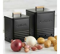 Beautiful Potato and Onion Storage Container Set - Perfectly Sized Spacious Canisters For Your Kitchen Counter Or Pantry - Quality Food Safe Metal Bins Keep Your Produce/Vegetables Fresh Longer