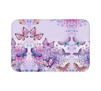 Beautiful Purple Butterfly Art Crystal Velvet Lock Edge Floor Mat 40x60, Non Slip, Easy To Clean, Comfortable Foot Feel
