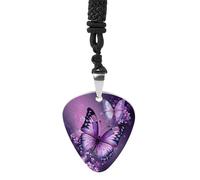 Beautiful Purple Butterfly Art Guitar Pick Necklace Exquisite Titanium Steel Personalized Necklaces Cool Pendant Necklaces Fashion Guitar Pick Holder Necklace Unique Gifts for Adult