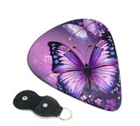 Beautiful Purple Butterfly Art Guitar Picks 6-Pack - Pick Set (0.46mm / 0.71mm / 0.96mm) Suitable For Guitar And Ukulele Playing