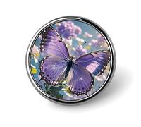 Beautiful Purple Butterfly Art Lapel Pin Badge Round Metal Button Pin Personalized Novelty Pinback Button Badges Funny Recognition Enamel Pins Novelty Cute Cartoon Brooch Pin for Jacket Bag Coat