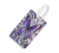 Beautiful Purple Butterfly Art Luggage Tag for Suitcases Personalized Baggage Tag with Information Card Durable Bag Tags Retro Travel Stamp Luggage Tags for Women Men Travel Bag Label