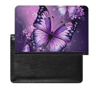 Beautiful Purple Butterfly Art Passport Holder Premium PU Leather Passport Cover Portable Travel Passport Protector Case Unisex Travel Essentials Document Organizer for Vacation Business Trips