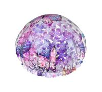 Beautiful Purple Butterfly Art Print Premium Double Layer Shower Cap For Women With Reusable Shower Cap For Hair - Waterproof Plastic Cap - Shower Caps For Long, Short And Curly Hairs