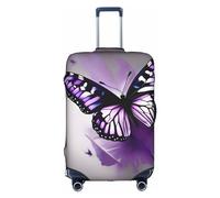 Beautiful Purple Butterfly Art Print Protective Luggage Cover Elastic Washable Suitcase Protector Travel Gear Protector, White, L