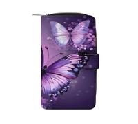 Beautiful Purple Butterfly Art Wallet Multifunctional Leather Wallets for Men Compact Long Wallet Credit Card Holder Passport Bag