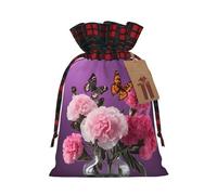 Beautiful Purple Butterfly Floral Color Blocked Linen Drawstring Gift Bag, Reusable Gift Bag