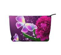 Beautiful Purple Butterfly Floral Corduroy Makeup Bag with Stylish and Durable Zipper Design