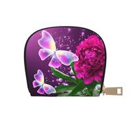 Beautiful Purple Butterfly Floral Leather Semi-Circular Card Bag, Compact and Convenient, Easy to Store