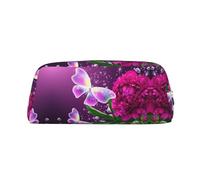 Beautiful Purple Butterfly Floral Leather Zipper Three-Dimensional Pencil Case, Simple and Elegant, Fashionable and Practical