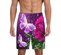 Beautiful Purple Butterfly Floral Men'S 1-Pack Sleep Shorts Loungewear With Side Pockets, Breathable Fit, Available In Big.